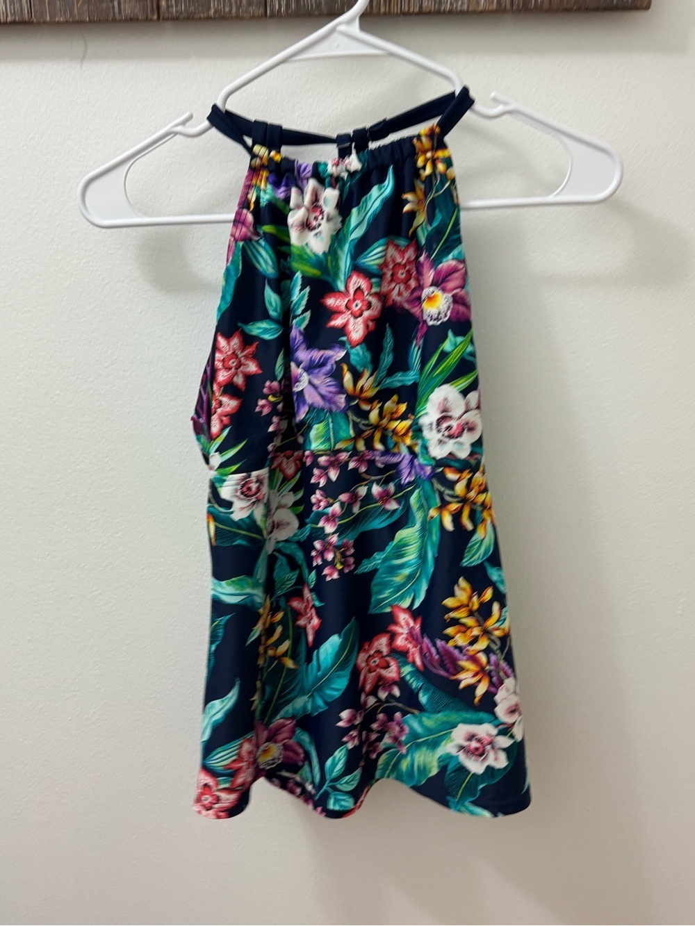 Coastal Blue Navy Floral Halter with Teal Lining bathing suit top
